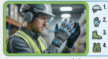 Why do many warehouses place personal protective equipment in the most conspicuous location?