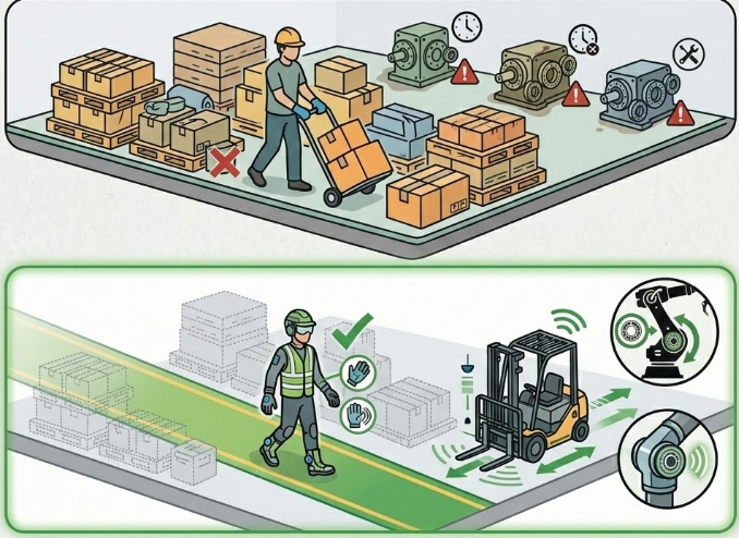 Why are many large warehouses starting to redesign their “safe movement routes”?
